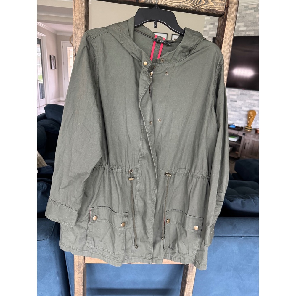 A.N.A. Olive Green Utility Anorak Jacket Hooded Cotton Womens 1X